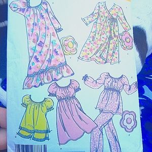 Simplicity Sewing Pattern #4767 UNCUT Girls Nightgown Robe & Pajamas Sizes 3-8